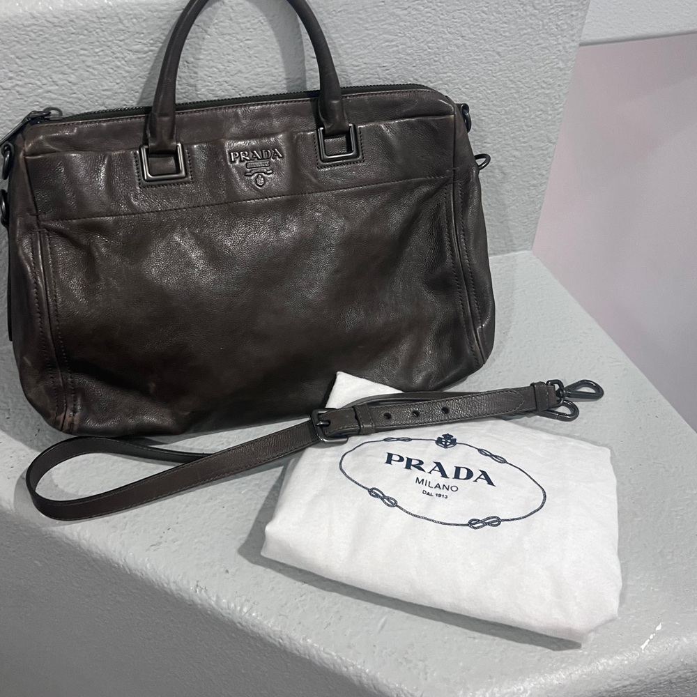 Prada Dark Brown Leather Crossbody Bag - calfskin